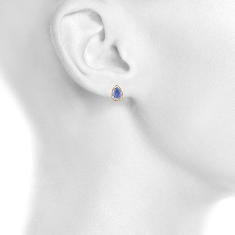 14Kt Gold Plated Tanzanite Pear Earrings - Picture 3 of 3